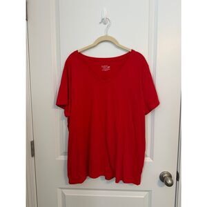 Time and Tru Bold Red V-Neck Short Sleeve Tee
